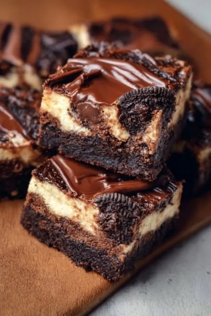 Delicious brownie cheesecake bars with layers of chocolate and creamy cheesecake