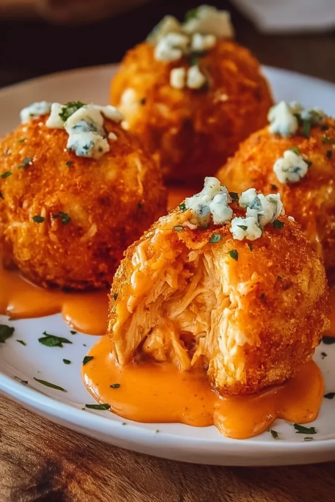 Delicious Buffalo Chicken Bombs ready to serve in a platter
