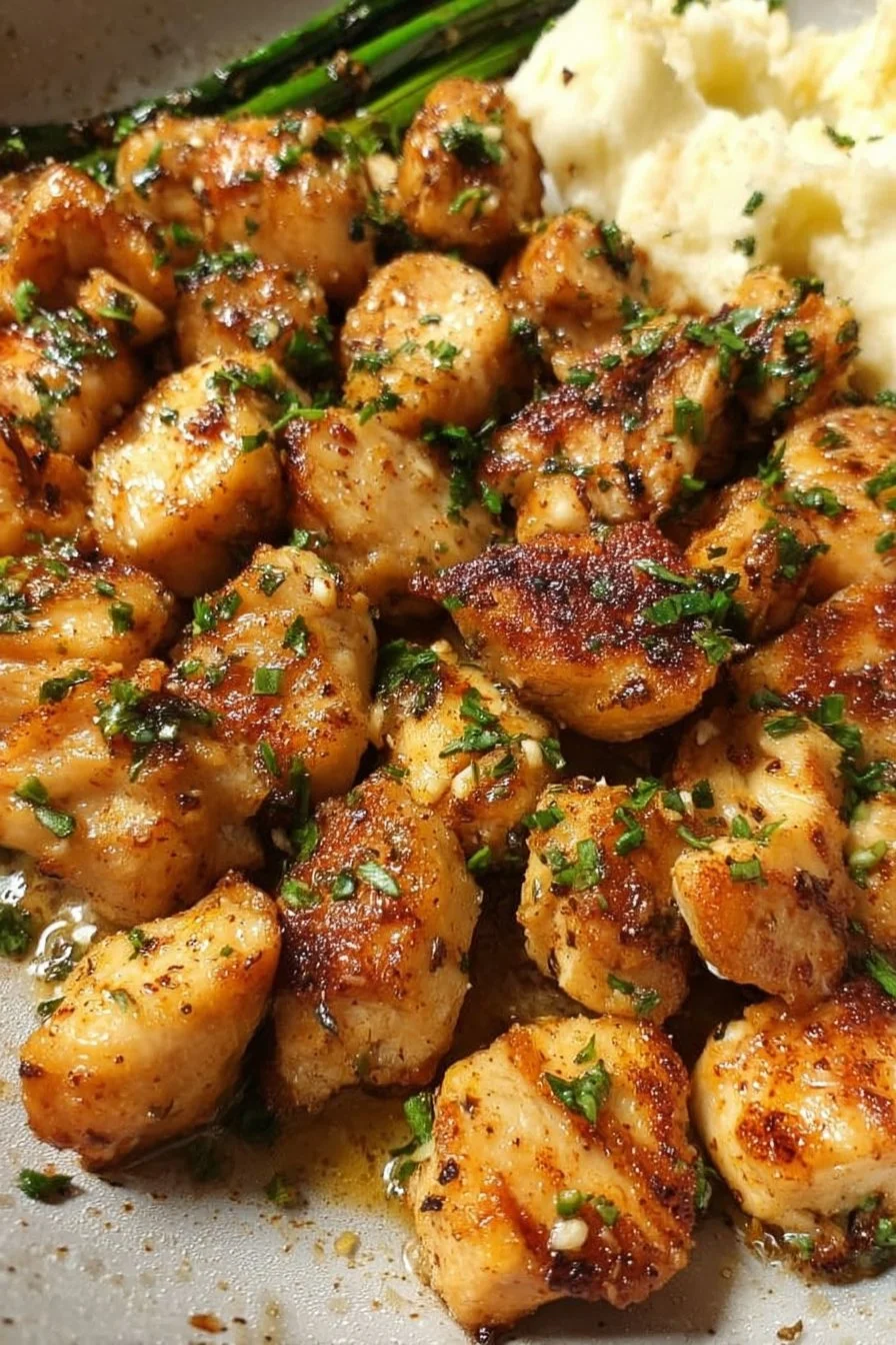 Tasty Butter Garlic Chicken Bites served with herbs and spices