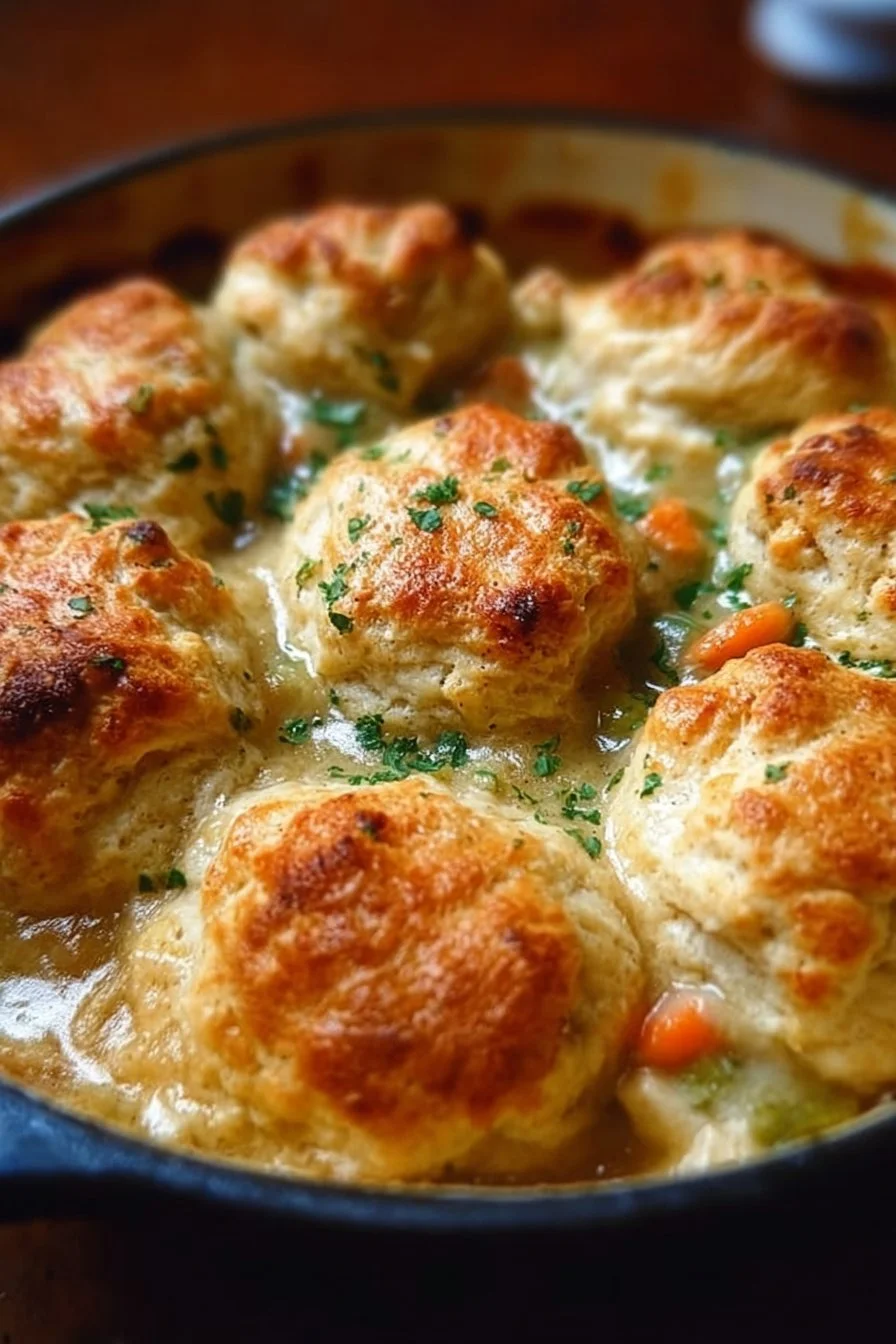 Cheddar Bay Biscuit Chicken Pot Pie served in a bowl