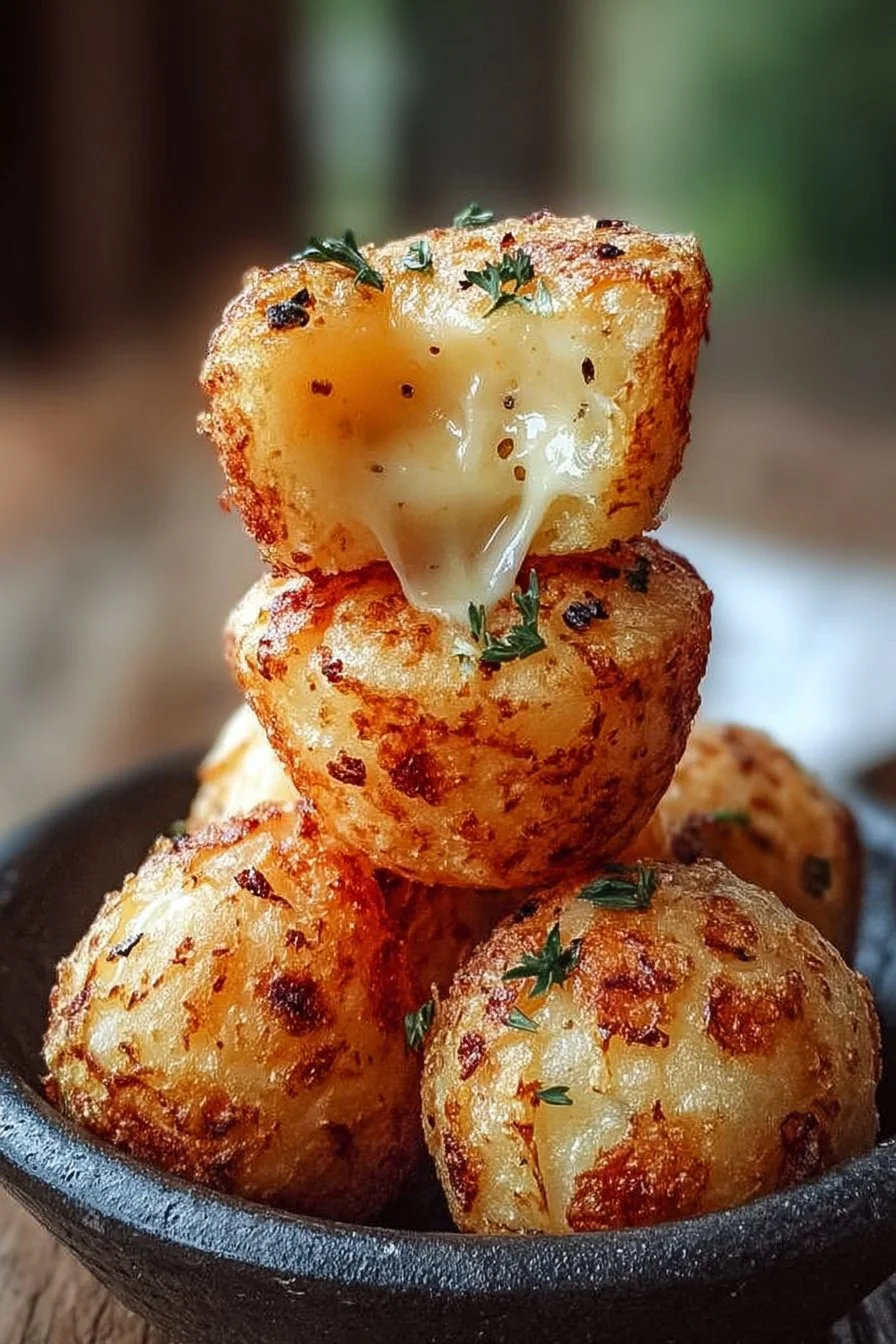 Bowl of homemade cheese puffs on a wooden table
