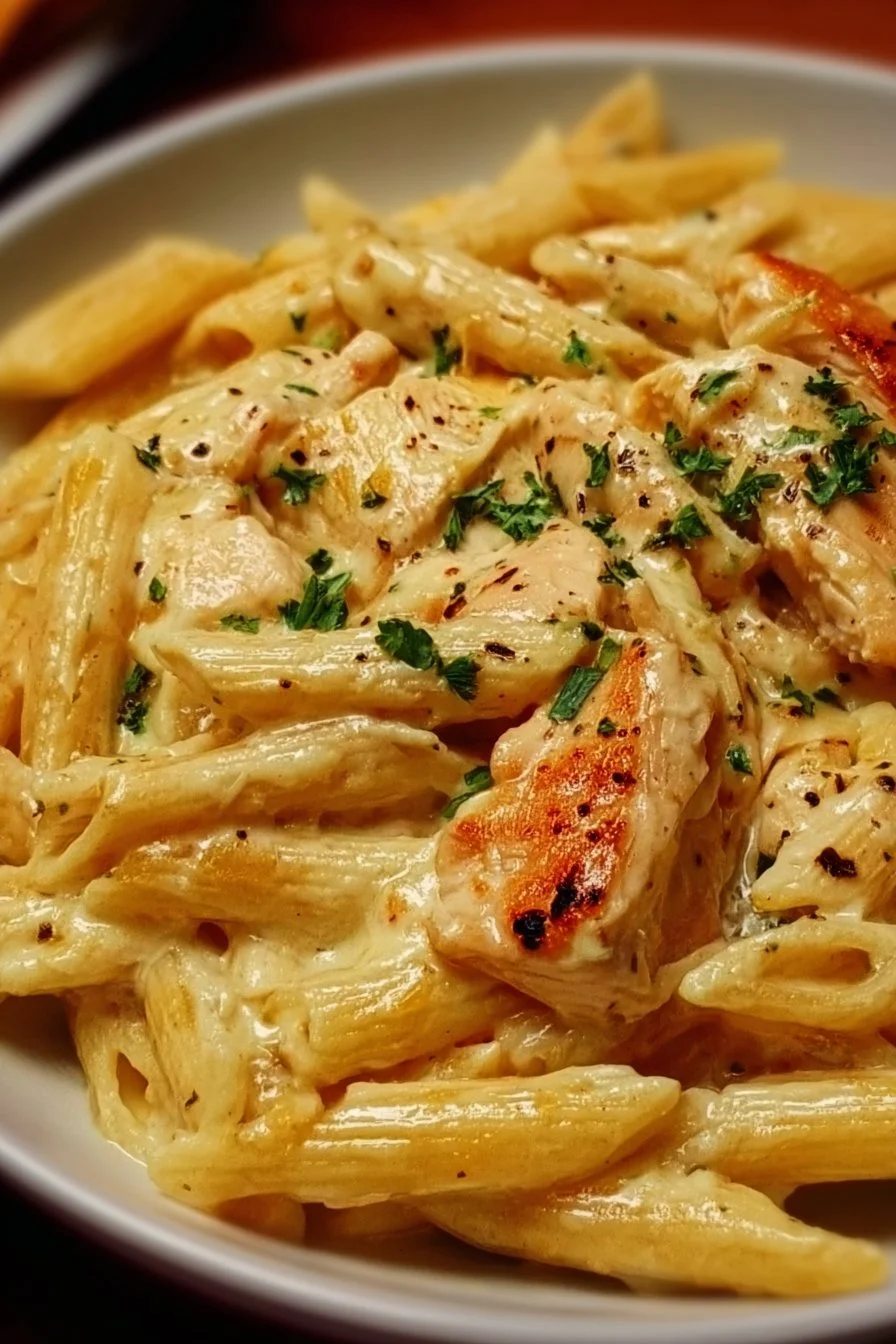 Delicious Crac Chicken Penne dish served with creamy sauce and herbs