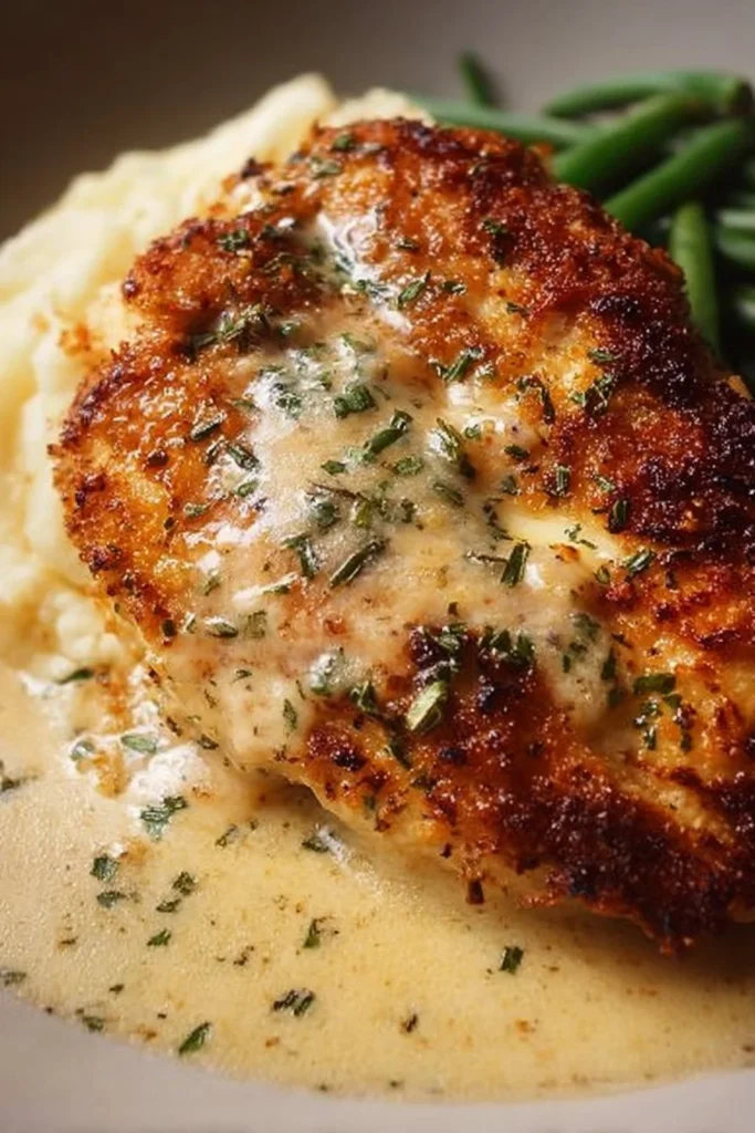 Creamy garlic parmesan chicken breast served with herbs and a gourmet touch
