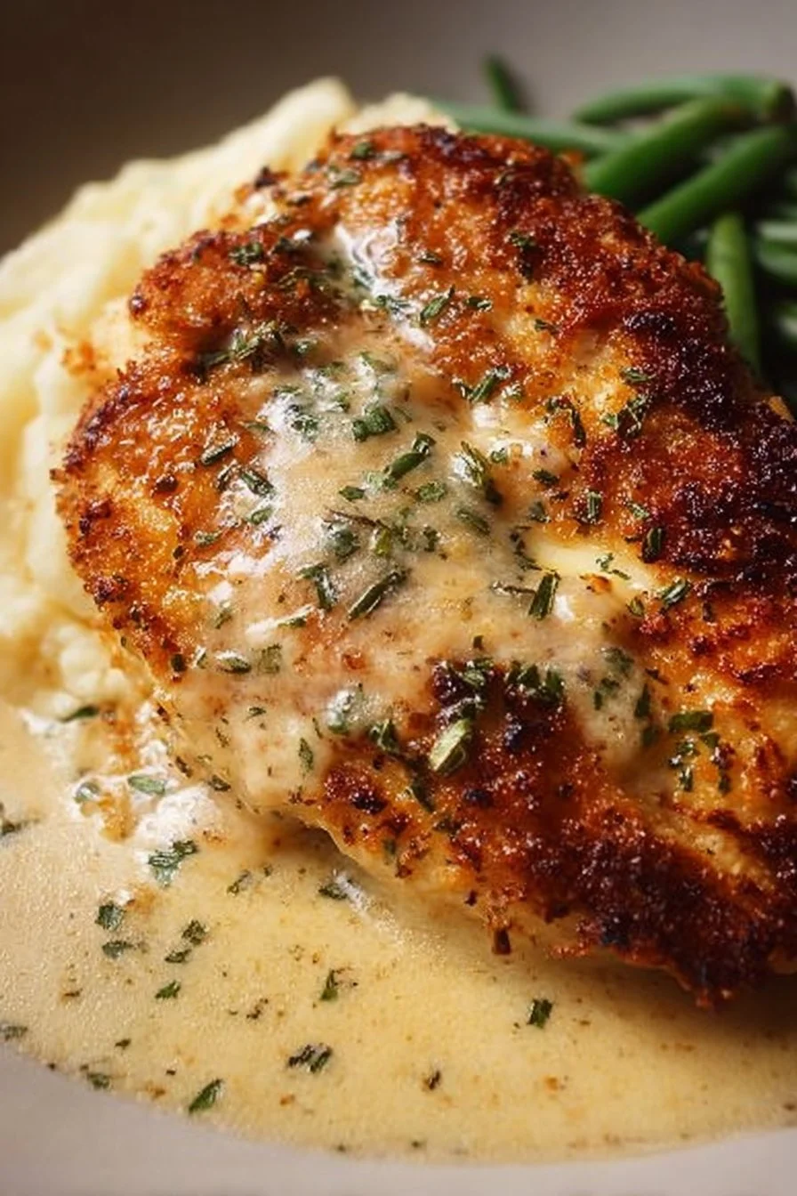 Creamy garlic parmesan chicken breast served with herbs and a gourmet touch