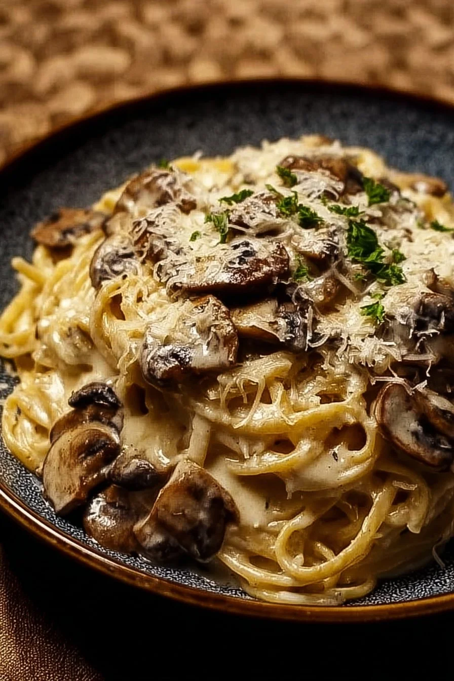 Delicious creamy mushroom Gruyere pasta served in a bowl