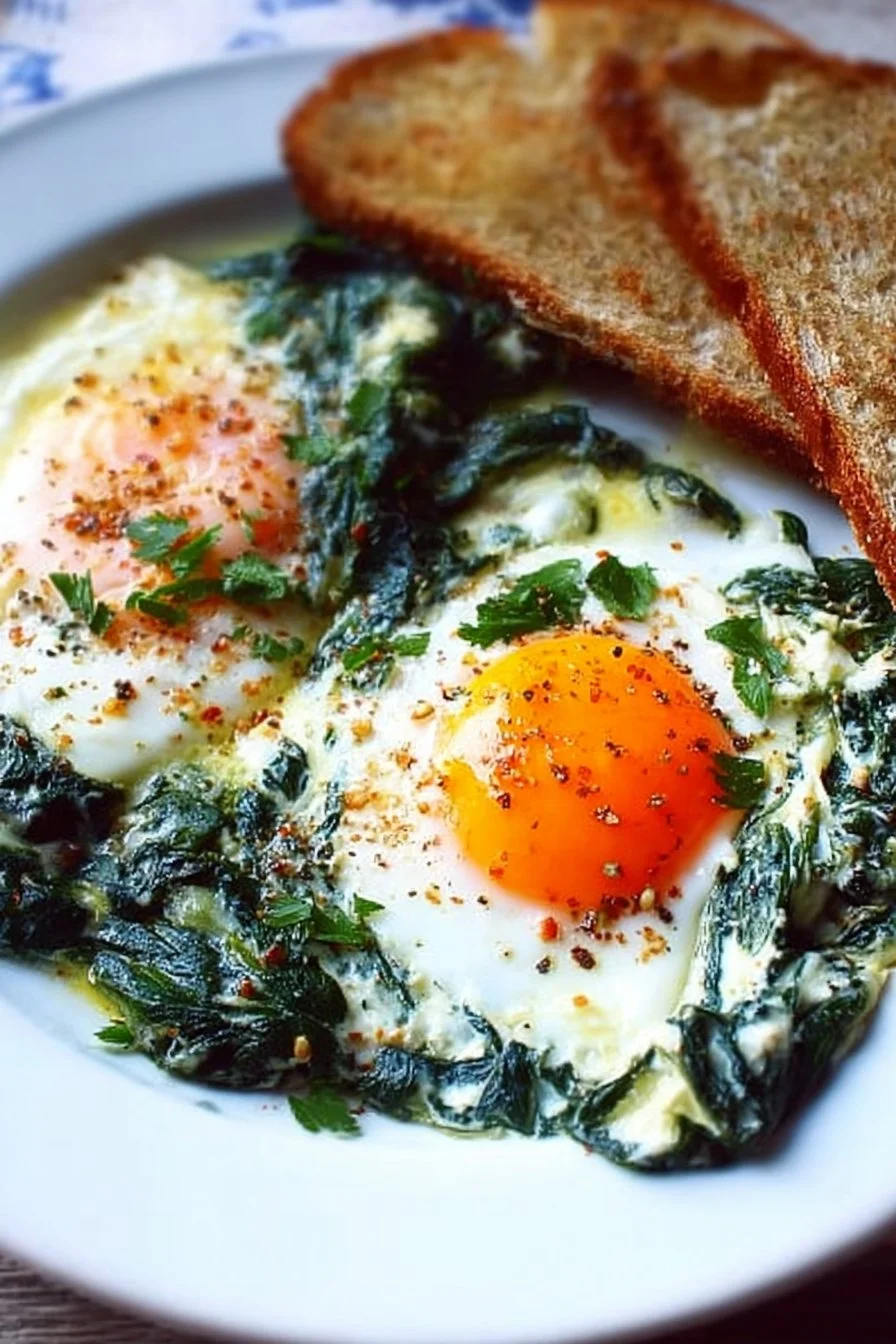 Creamy spinach and eggs dish served in a bowl for a nutritious meal
