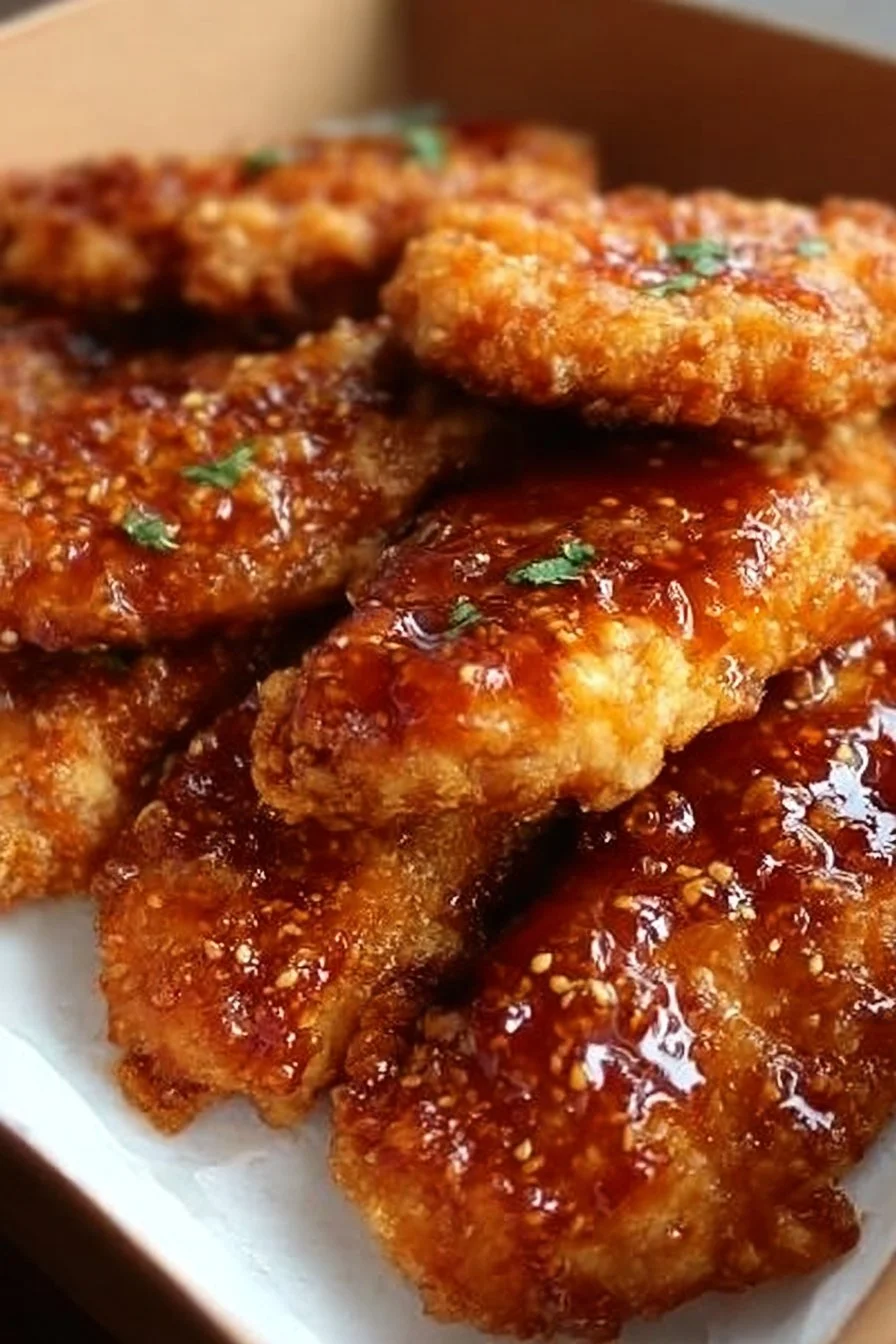 Crispy baked hot honey chicken served with a side of vegetables