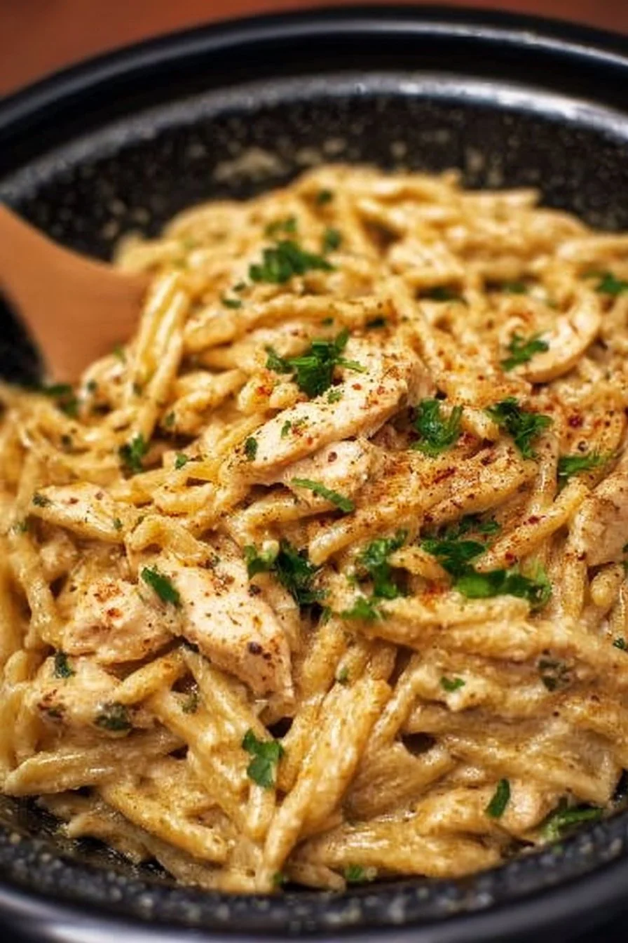 Crock Pot Cajun Chicken Pasta served in a bowl, delicious and creamy dish.