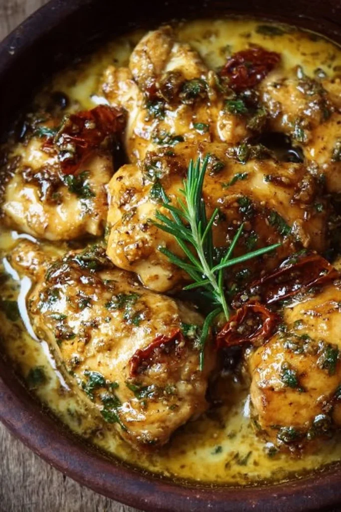 Crock Pot Marry Me Chicken served on a plate with fresh herbs and side dishes