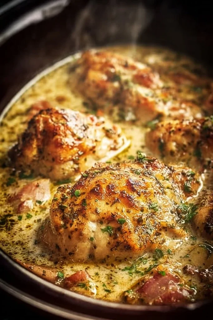 Creamy Crock Pot Marry Me Chicken served with herbs and pasta