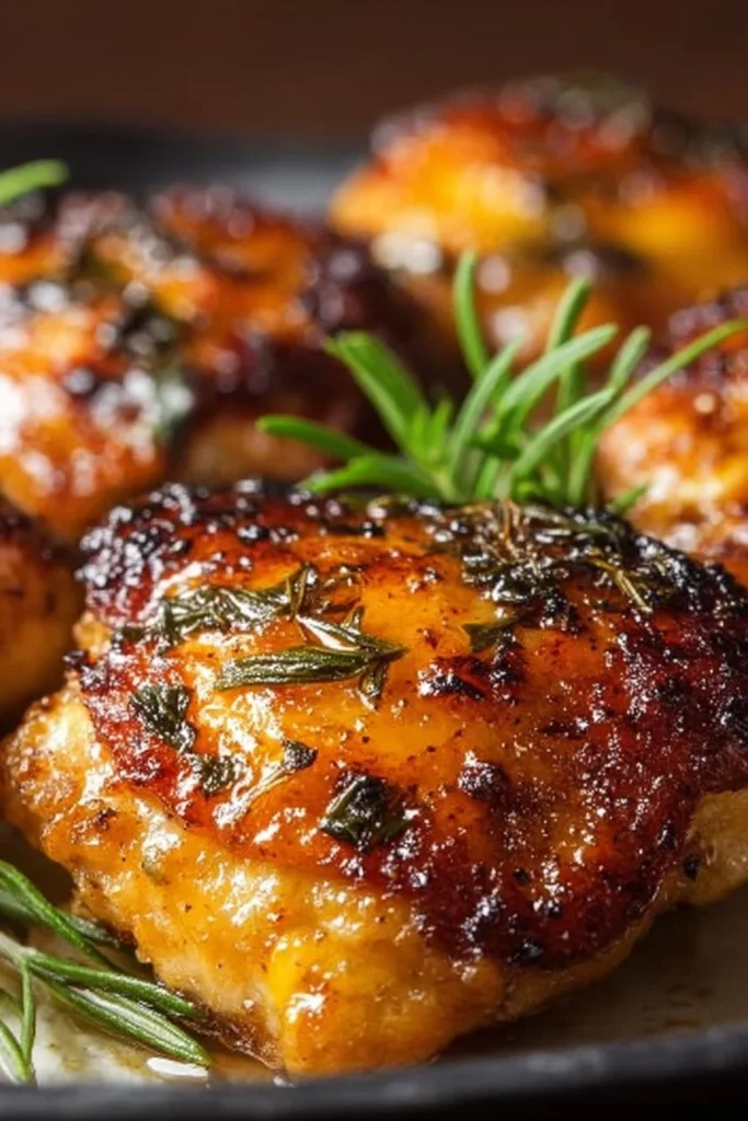 Plate of easy baked chicken thighs served with vegetables