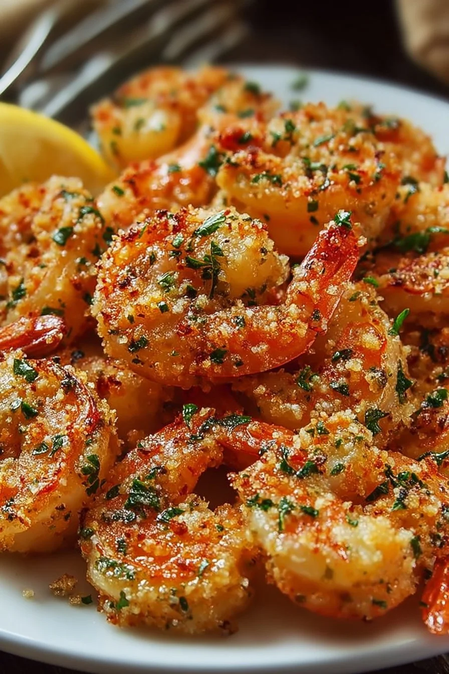 Garlic Parmesan Roasted Shrimp served with a side of vegetables