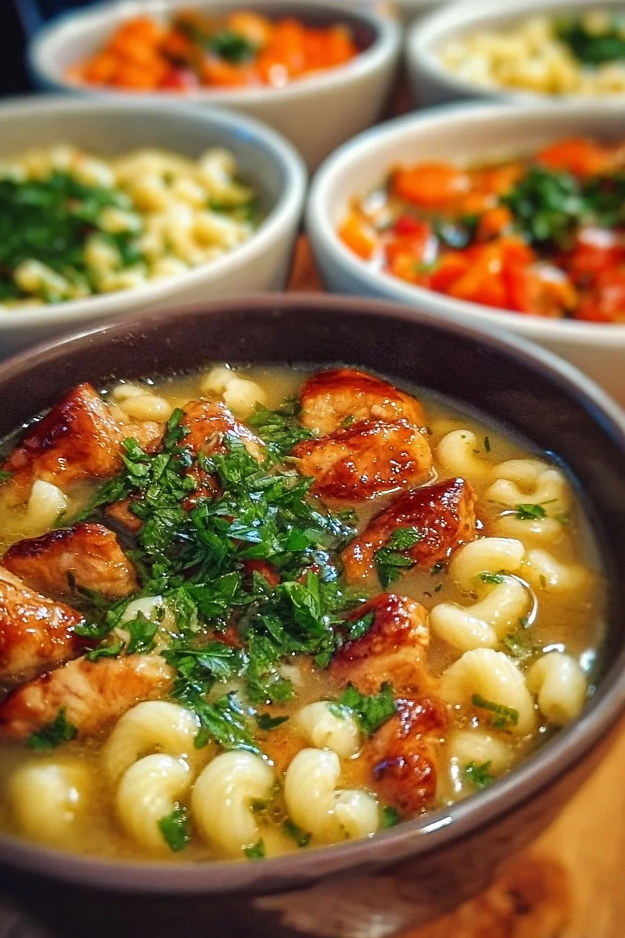 A selection of hearty soups in bowls, showcasing various ingredients and flavors.