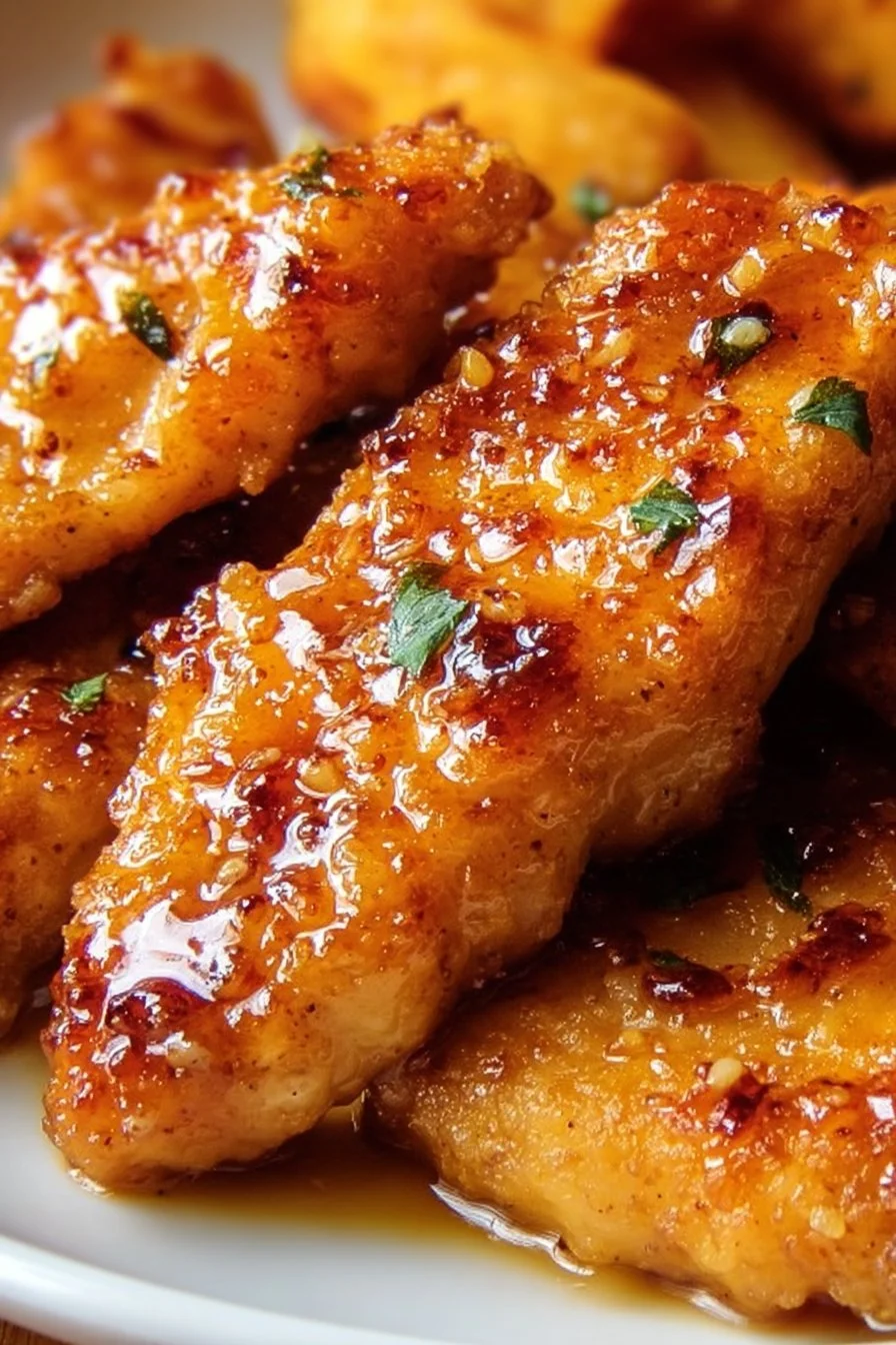 Delicious Honey Garlic Chicken Tenders served with fresh vegetables