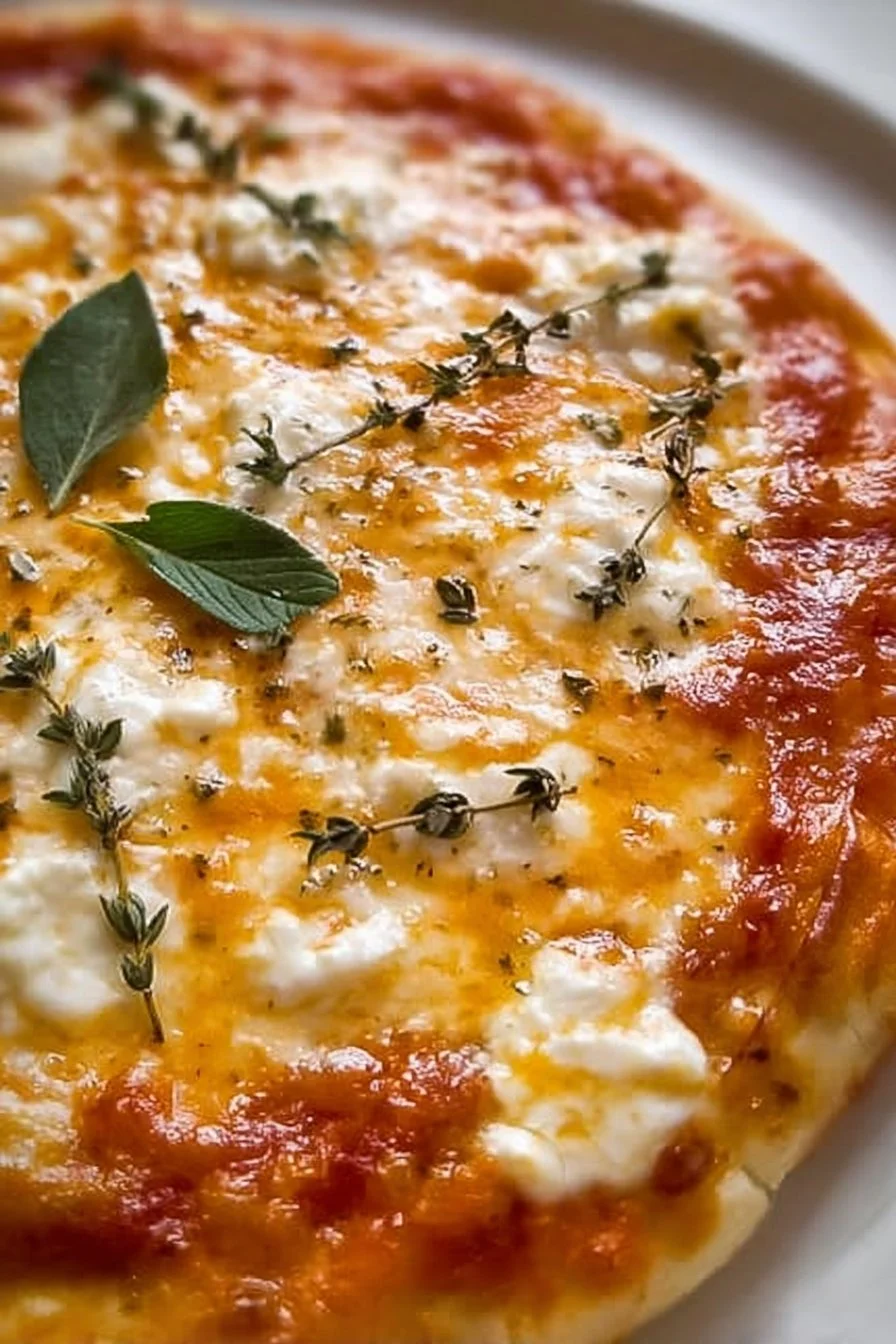 Hot honey ricotta pizza with drizzled honey and creamy ricotta cheese