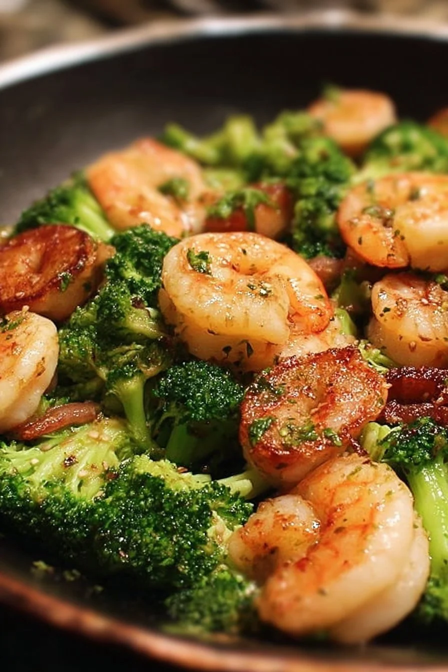 Low Carb Shrimp and Broccoli dish served on a plate with vibrant colors.