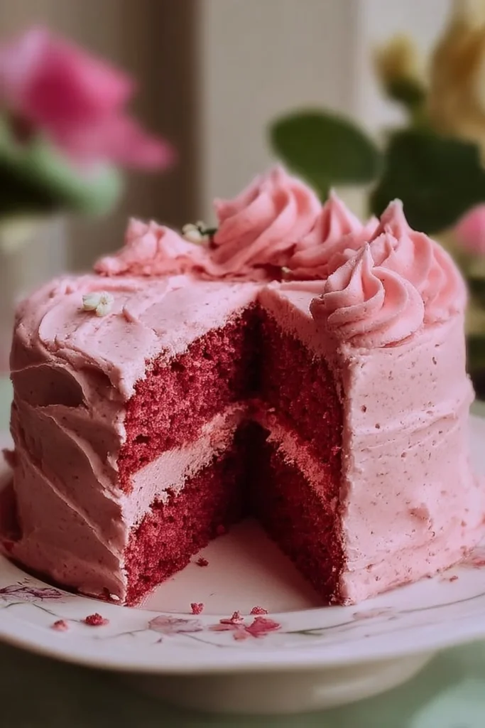 Delicious Mother's Day Pink Velvet Cake with cream cheese frosting