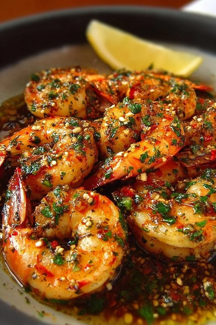 A delicious plate of one-pan garlic shrimp with fresh herbs and vibrant colors.
