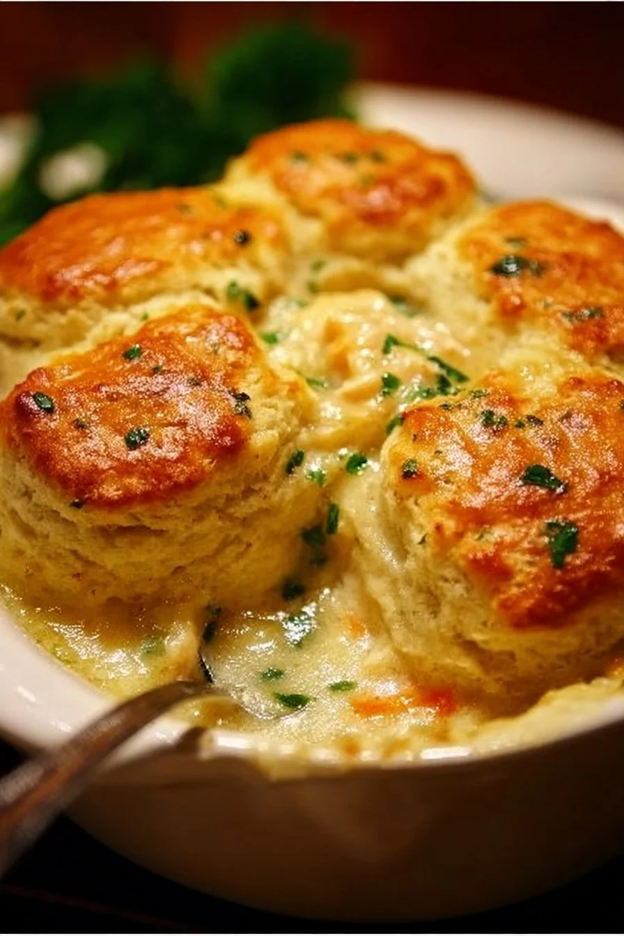 Red Lobster Biscuit Chicken Pot Pie, a savory dish with flaky biscuits and chicken.