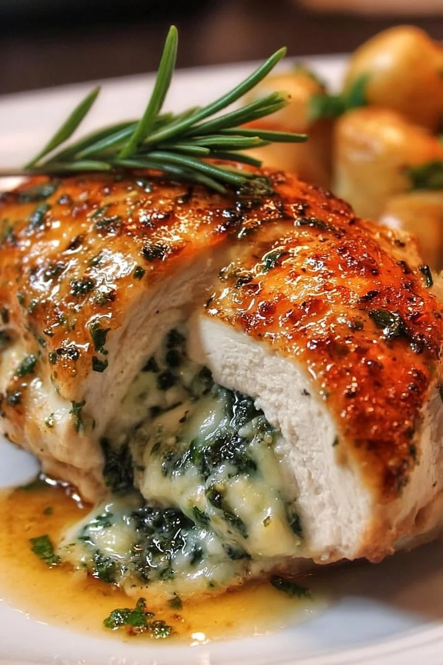 Delicious homemade Ruth's Chris stuffed chicken dish ready to serve