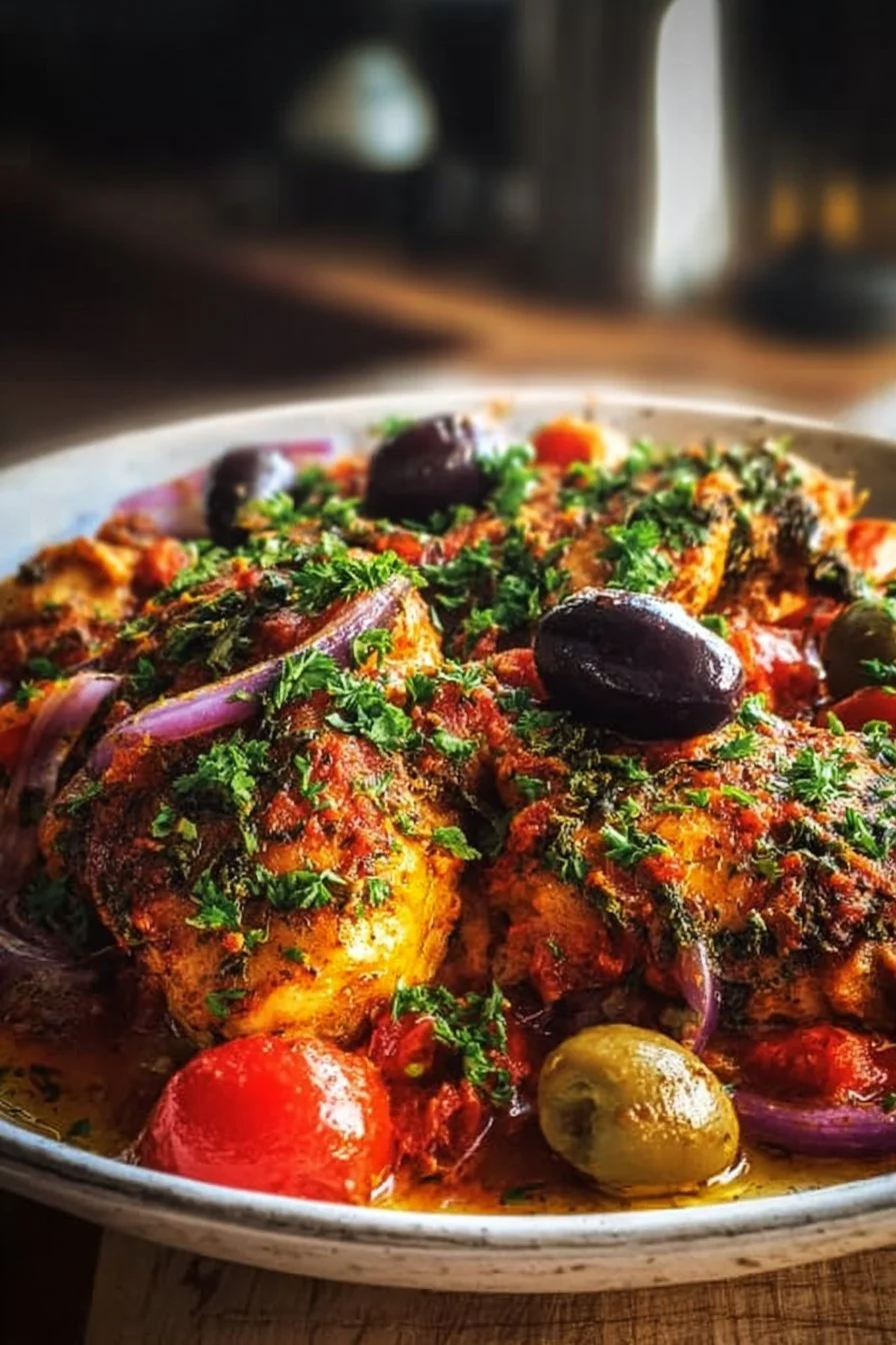 Slow Cooker Greek Chicken with Olives and Tomatoes dish