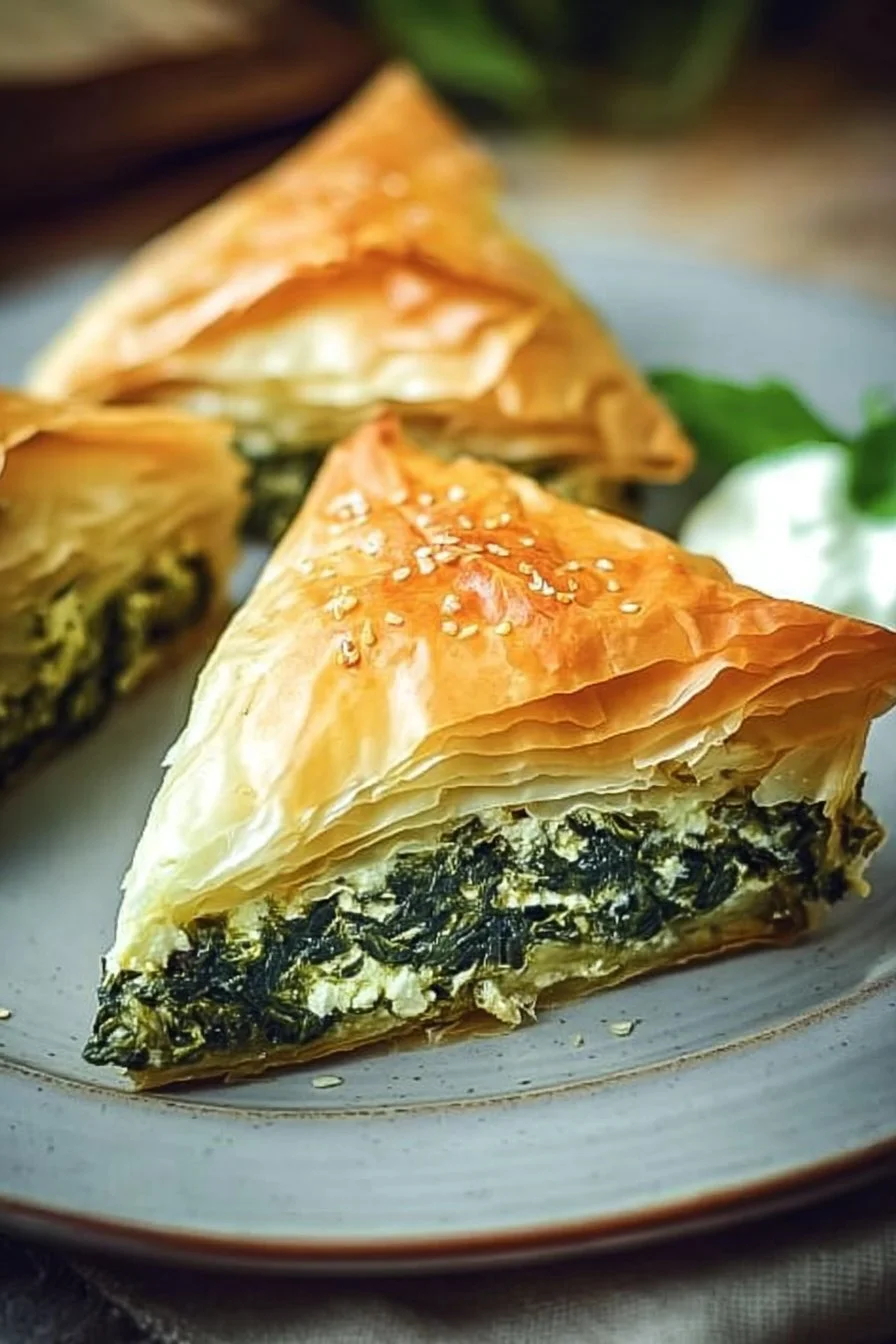 Delicious homemade spinach pie with flaky crust and fresh spinach filling