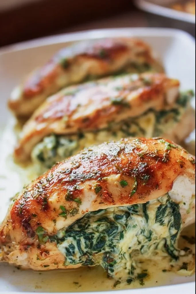 Spinach stuffed chicken breasts recipe with creamy filling