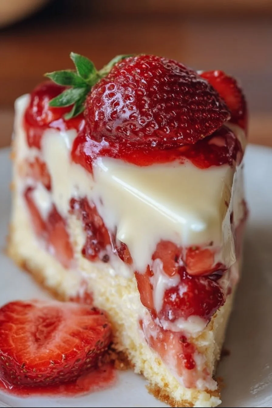 Delicious Strawberry Custard Delight Cake with fresh strawberries and custard cream