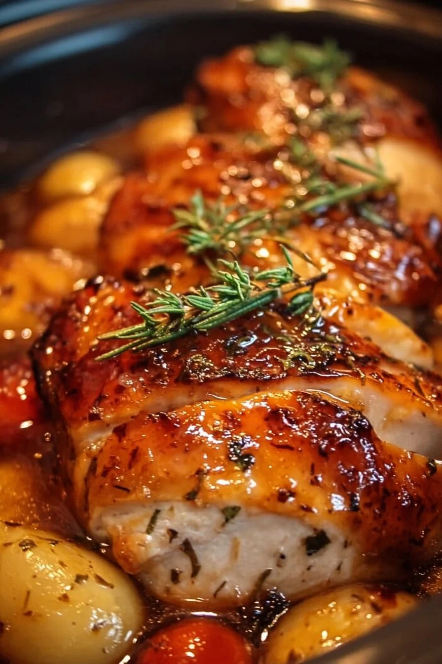 Sweet Baby Ray’s Crockpot Chicken recipe showcased in a slow cooker