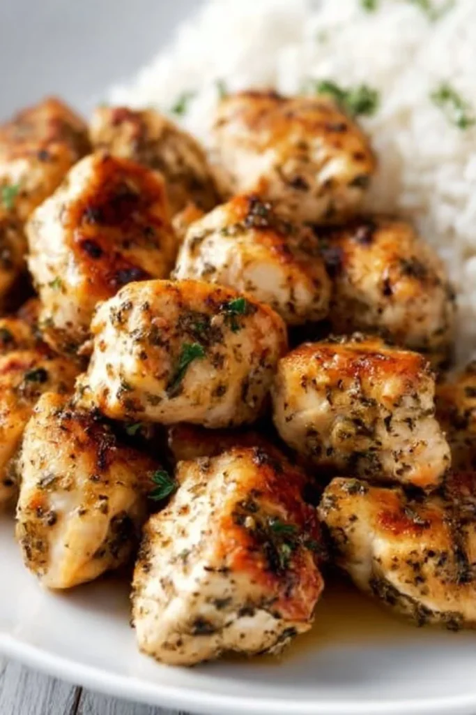 Succulent chicken bites seasoned and seared to perfection, perfect for meals.