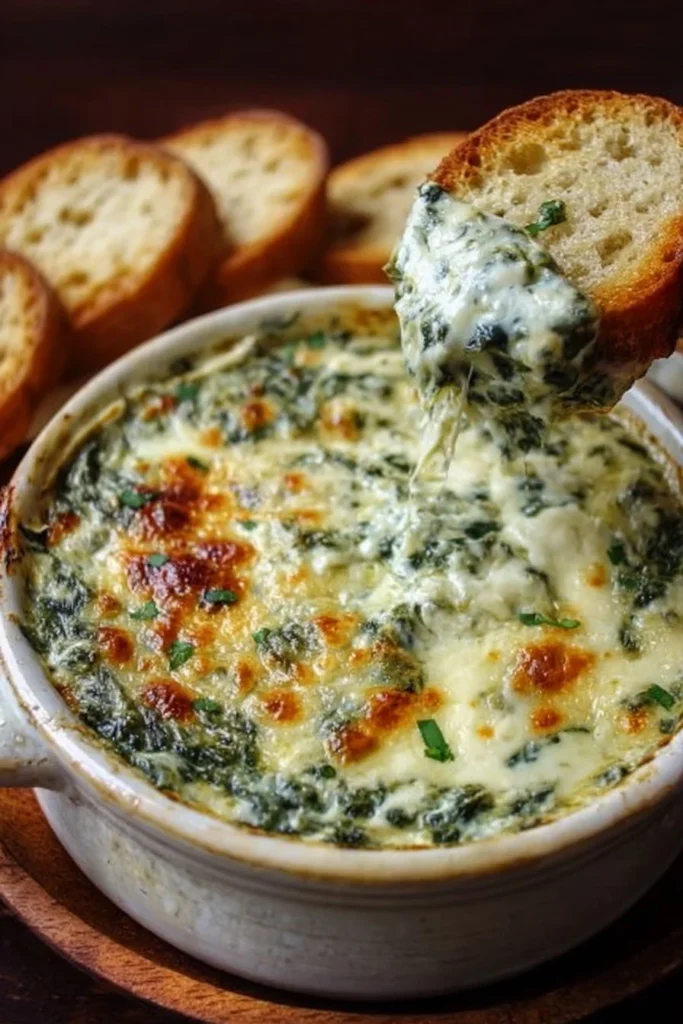 Creamy 3-Cheese Spinach Dip in a serving dish, ready for sharing.