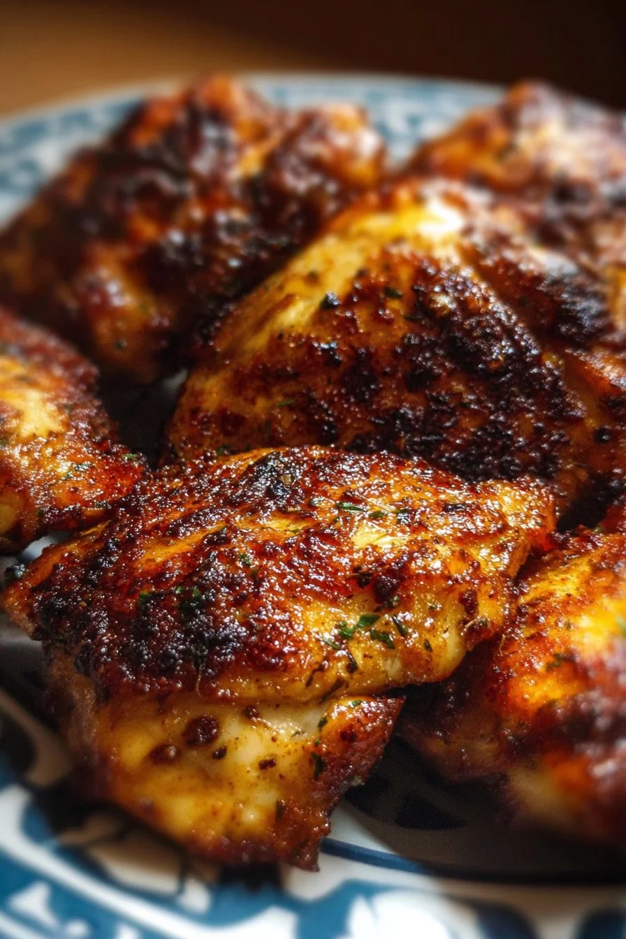 Crispy Air Fryer Boneless Chicken Thighs served on a plate