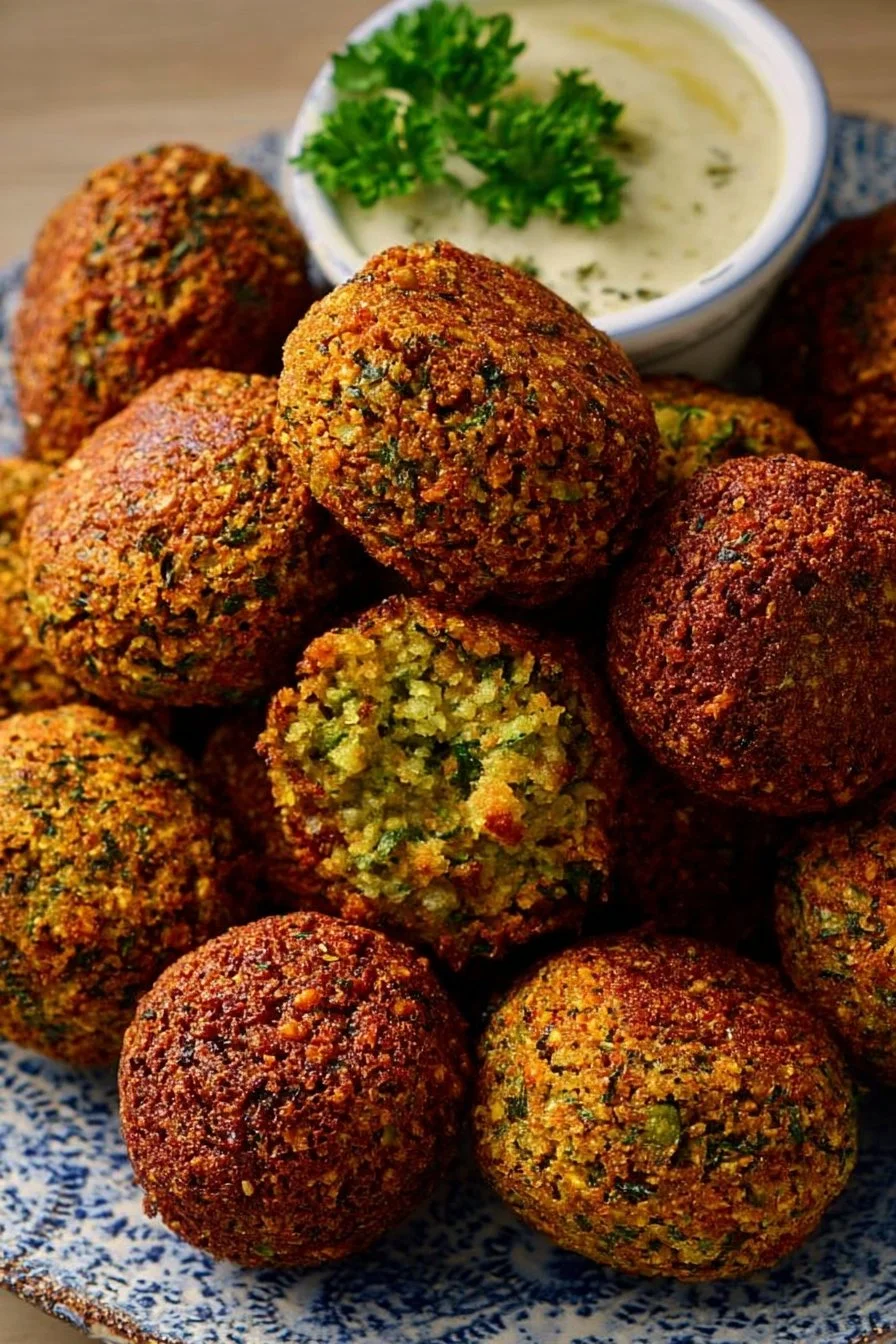 Delicious Air Fryer Falafel served with fresh veggies and sauce.