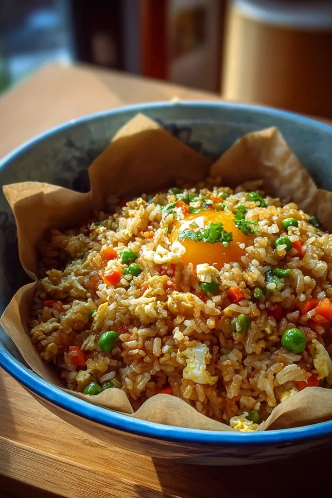 Delicious air fryer fried rice with vegetables and soy sauce