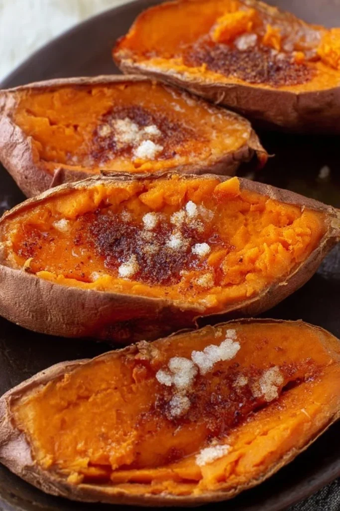 Delicious baked sweet potatoes served with toppings.
