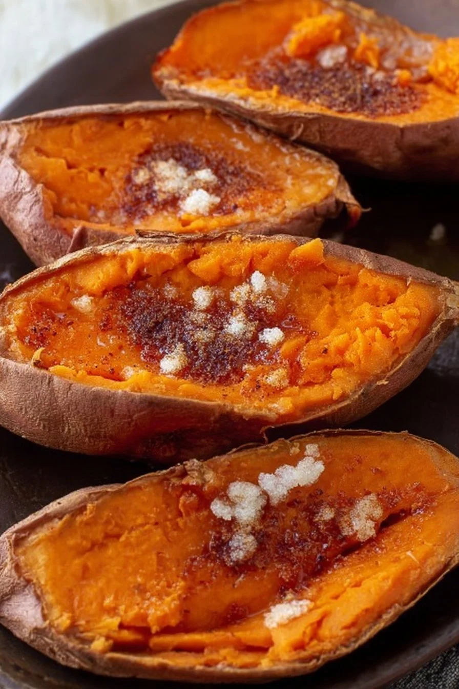 Delicious baked sweet potatoes served with toppings.