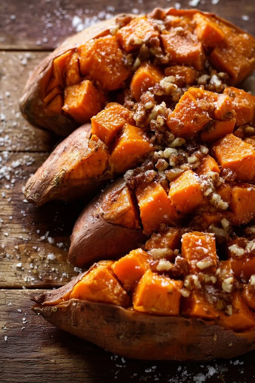 Delicious baked sweet potatoes served on a plate