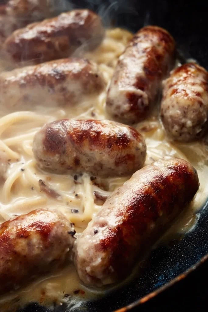 Delicious beer brats sizzling on the grill with beer marinade