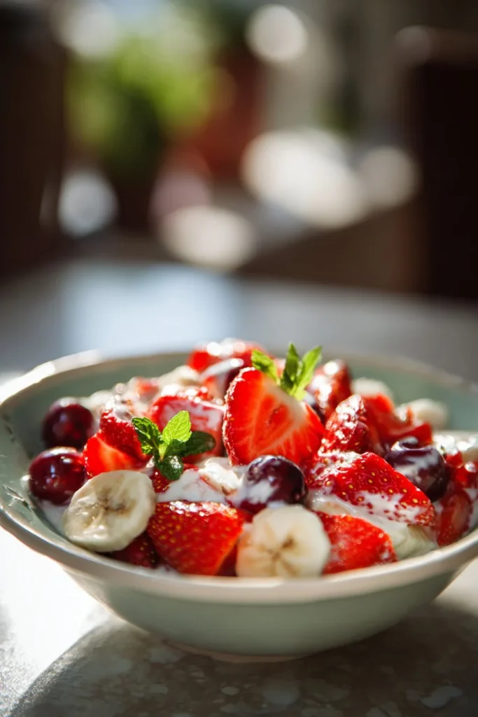A vibrant bowl of Better Than Sex Fruit Salad with assorted fresh fruits.