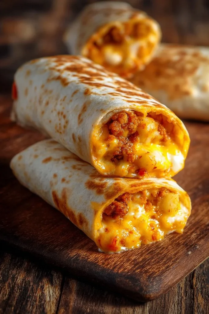 Cheesy potato burritos filled with cheese and spices for a tasty meal