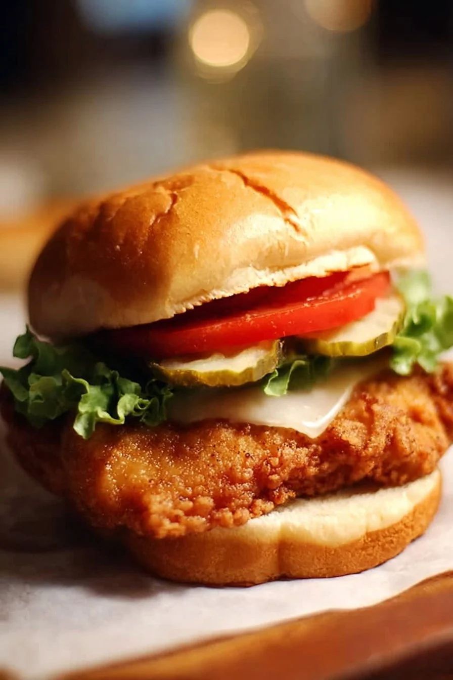 Homemade crispy chicken sandwich inspired by Chick-Fil-A recipe