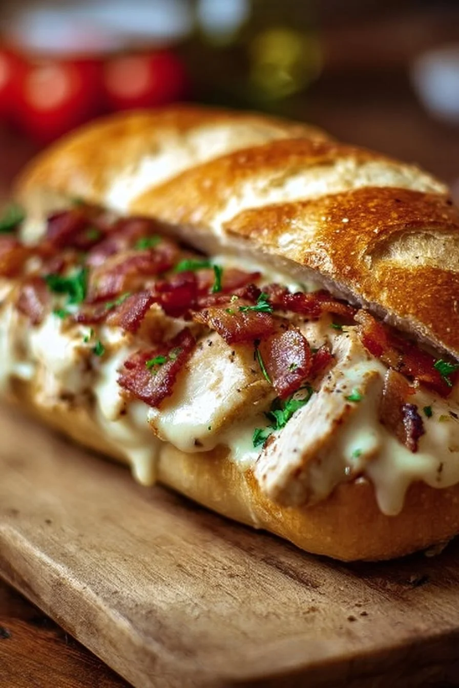 Delicious Chicken Bacon Ranch Sandwich with crispy bacon and ranch dressing