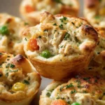 Plate of chicken pot pie bites with flaky crust and savory filling