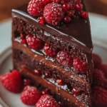 Chocolate Raspberry Truffle Cake with chocolate ganache and fresh raspberries