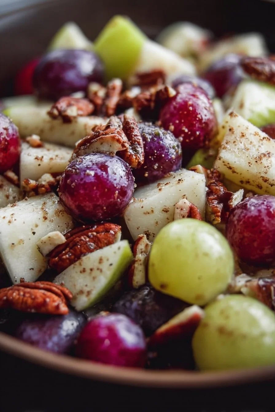 Cinnamon Apple Grape Salad with fresh apples and grapes in a bowl