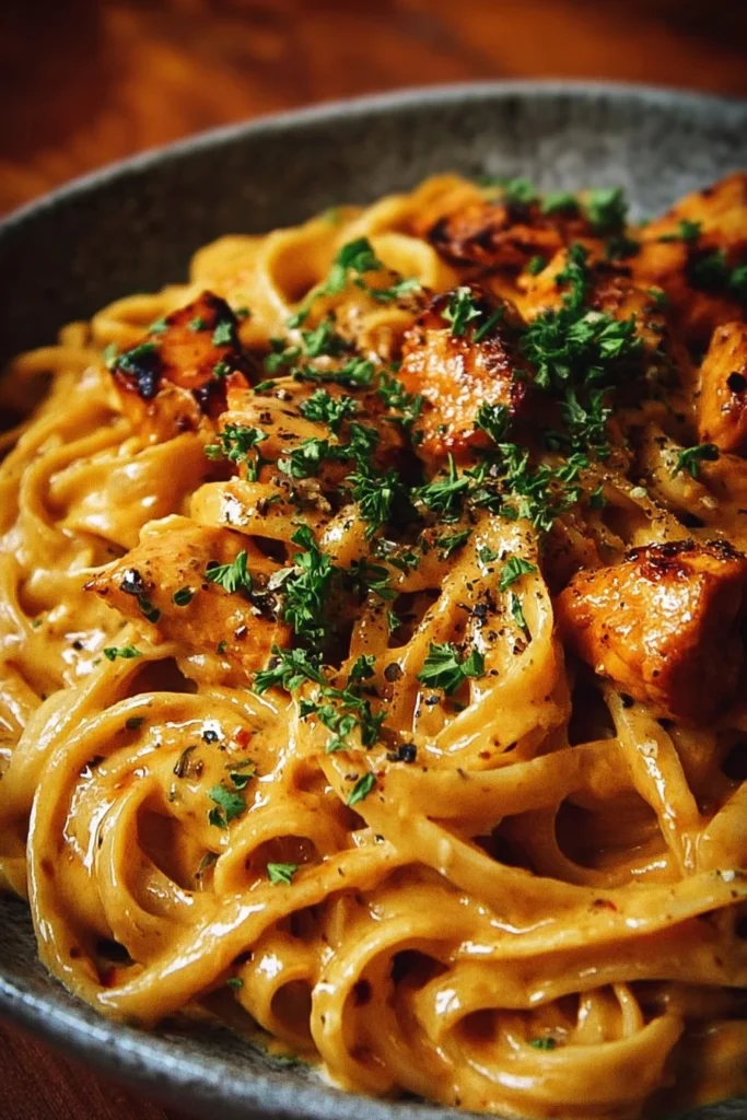 Delicious Cowboy Butter Chicken Pasta topped with fresh herbs