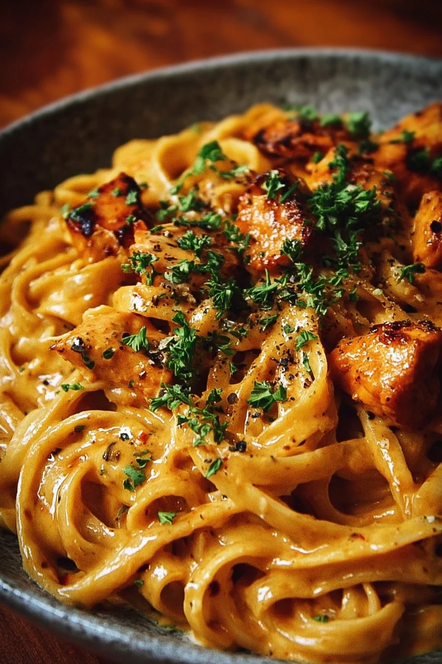 Delicious Cowboy Butter Chicken Pasta topped with fresh herbs