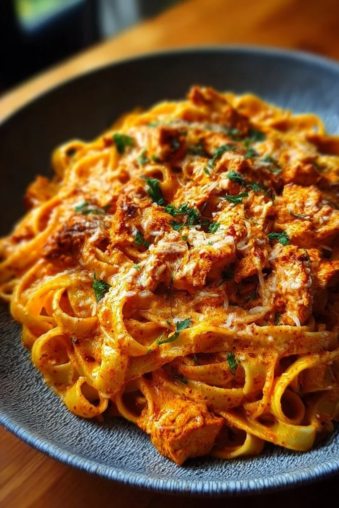 Delicious Cowboy Butter Chicken Pasta with creamy sauce and herbs