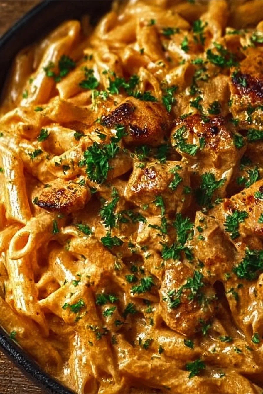 Delicious Cowboy Butter Chicken Pasta served in a bowl with herbs and cheese
