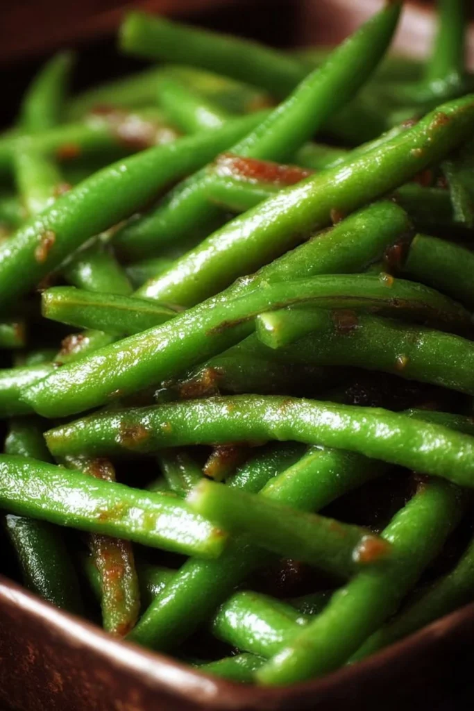 Plate of Crack Green Beans with seasoning and garnish